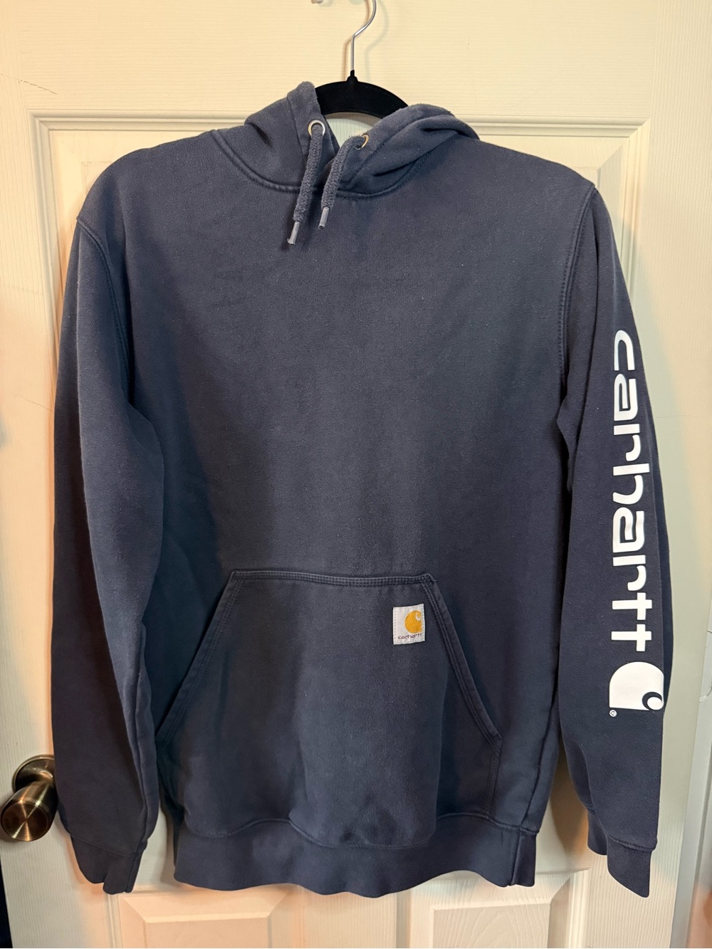 Carhartt Loose Fit Logo Sleeve Navy Blue Hoodie Sweatshirt - Men’s Small